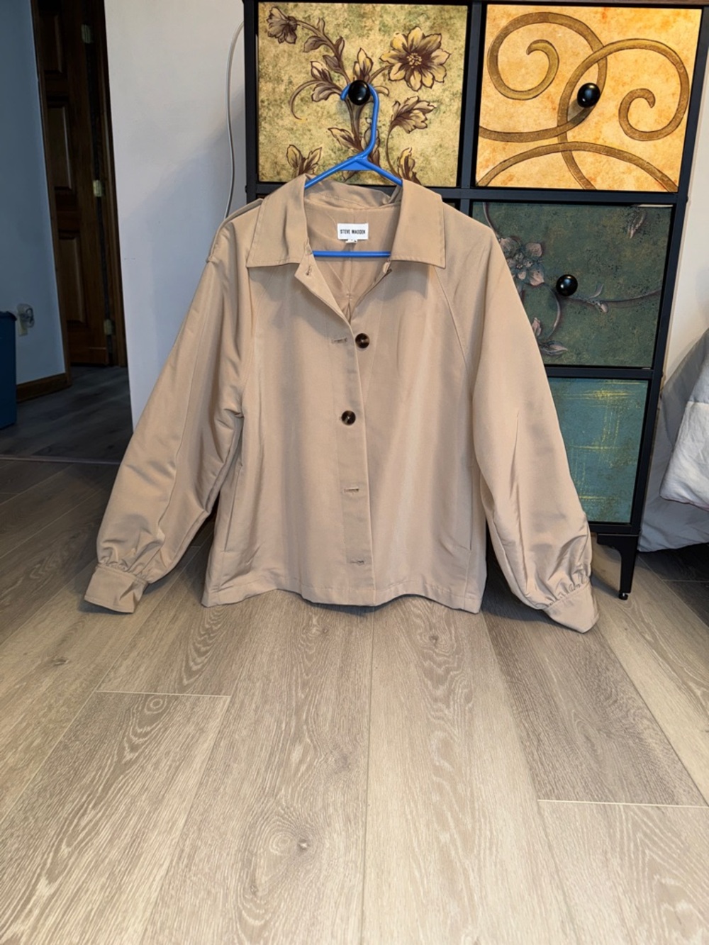 Steve Madden Beige Button-Front Trench Jacket